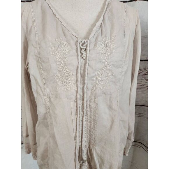 Sundance Tie Front Lace and Embroidery Peasant Blouse Size Large - Picture 4 of 5